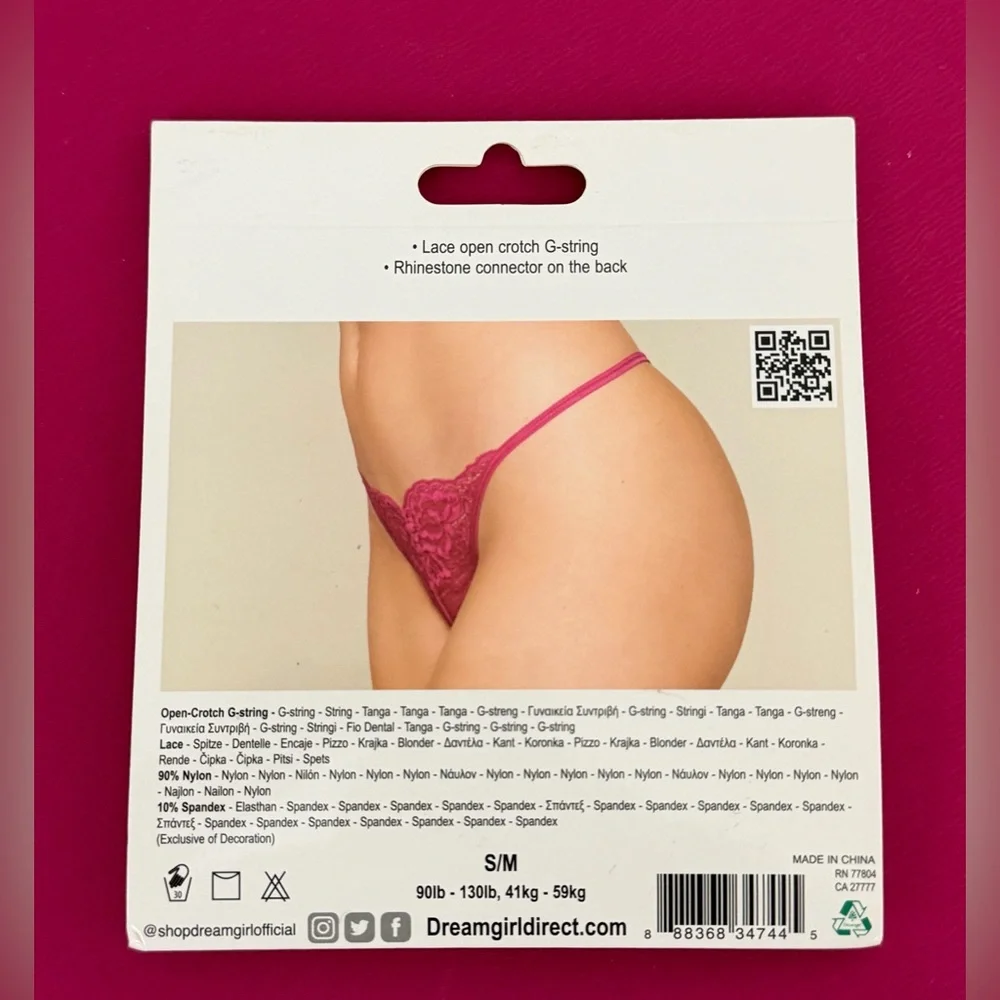 Dream girl Rhinestone Back and Lace FrontG-String Beet Colored Lingerie S/M. NWT